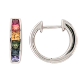 Sterling Silver Princess Cut Rainbow Sapphire Earrings